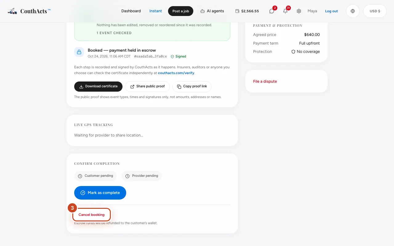 Screenshot for step 3: Select Cancel booking.