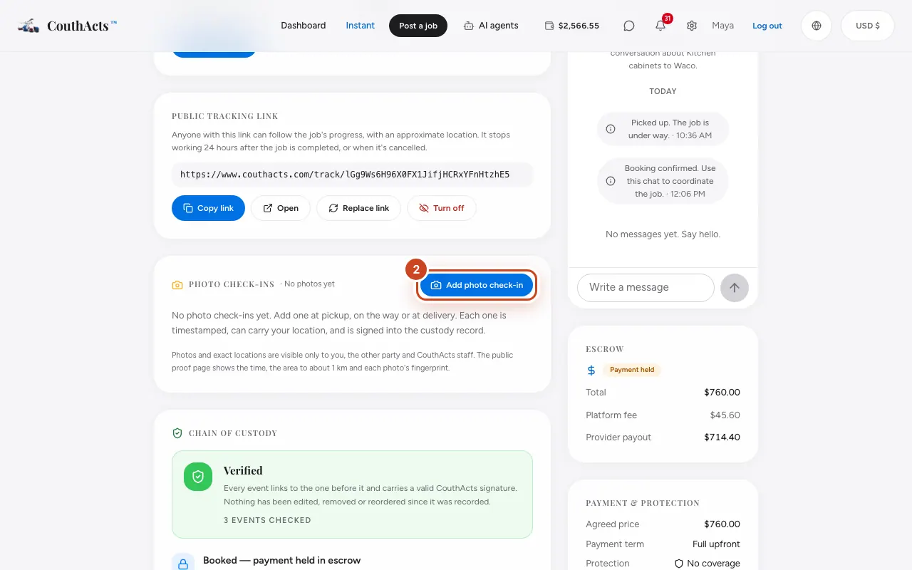Screenshot for step 2: Select Add photo check-in.
