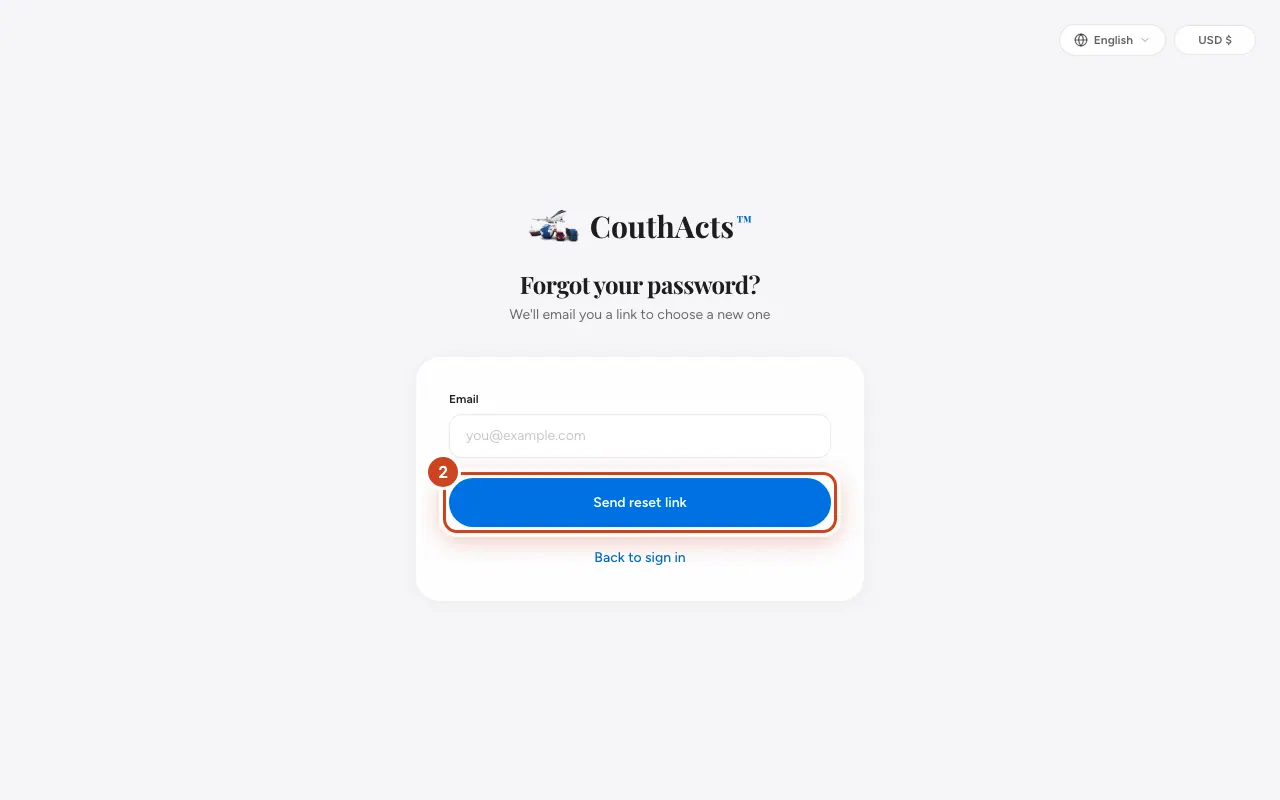 Screenshot zu Schritt 2: Geben Sie unter E-Mail Ihre E-Mail-Adresse ein und wählen Sie Link senden.