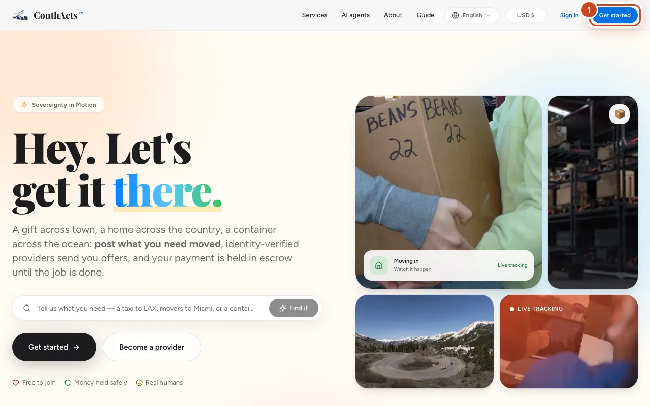 Screenshot for step 1: Select Get started at the top of any page.