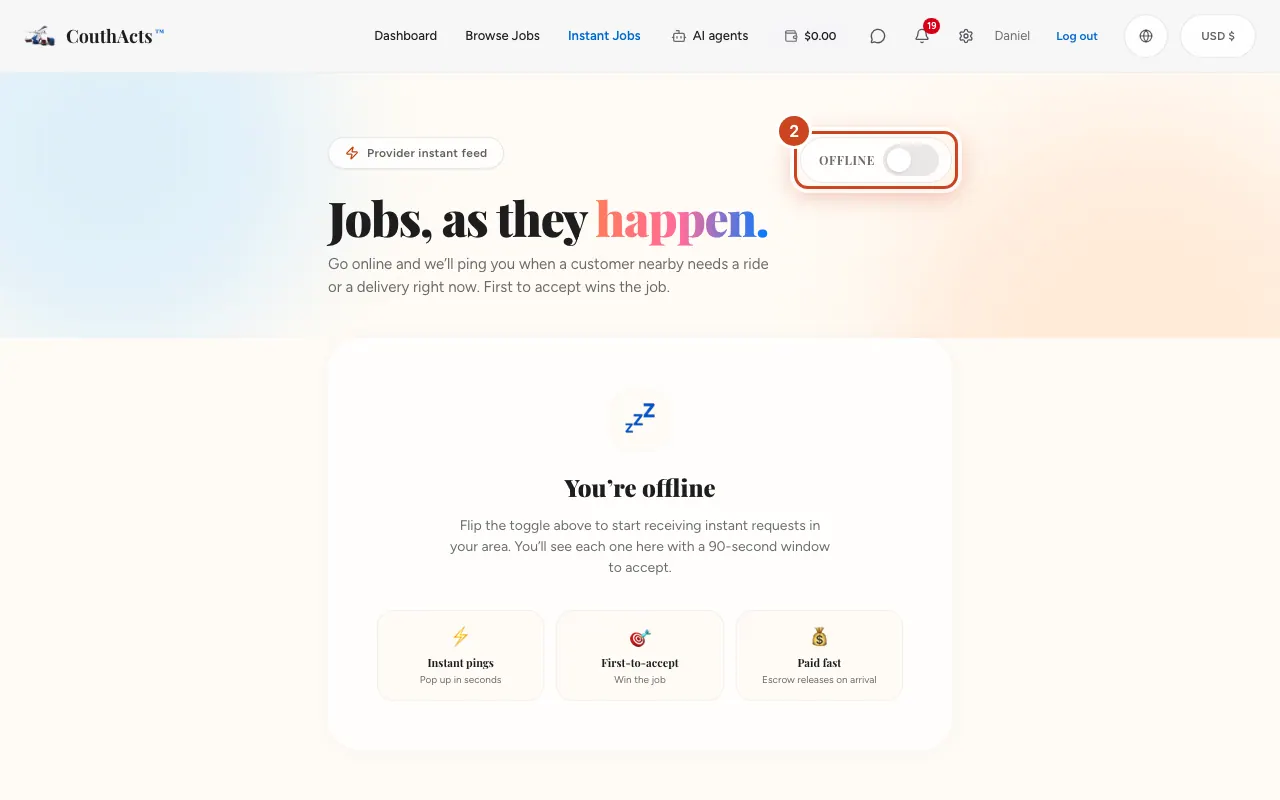 Screenshot for step 2: Select Go online.