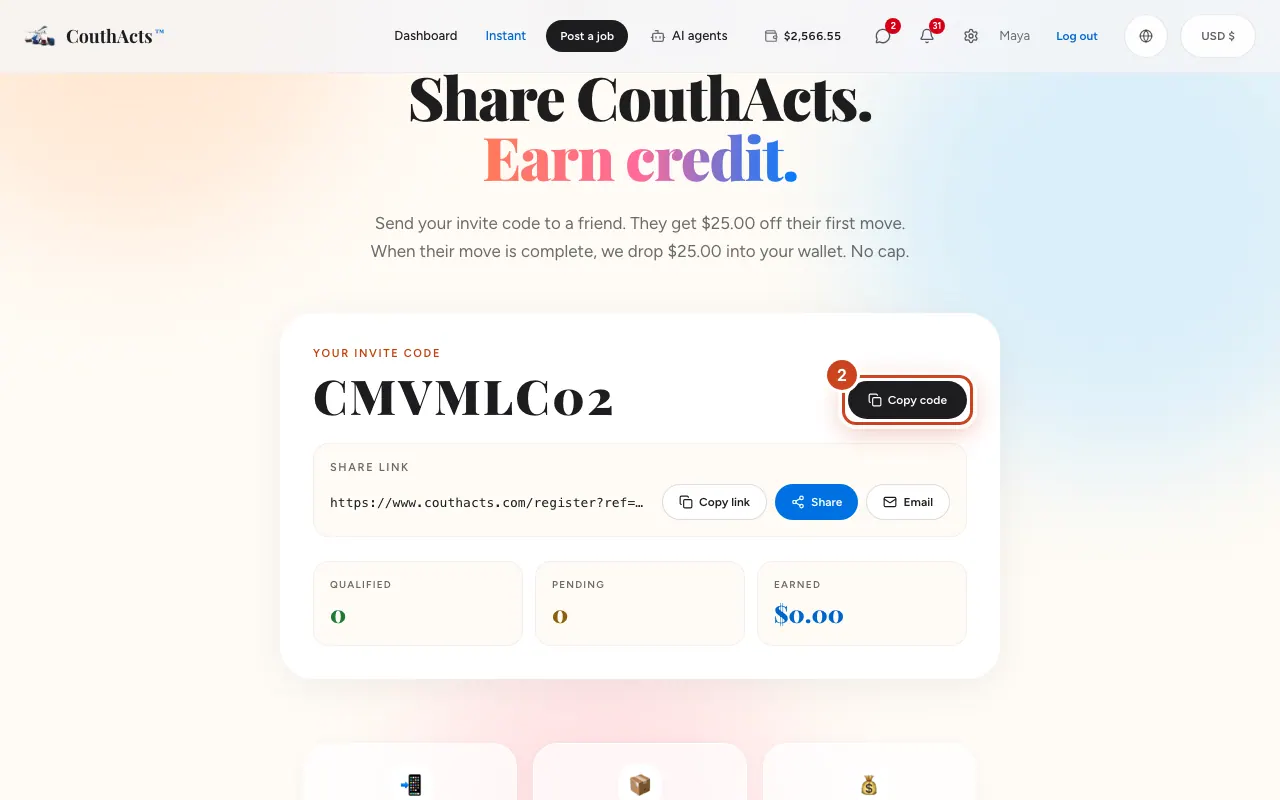 Screenshot for step 2: Select Copy code or Copy link.