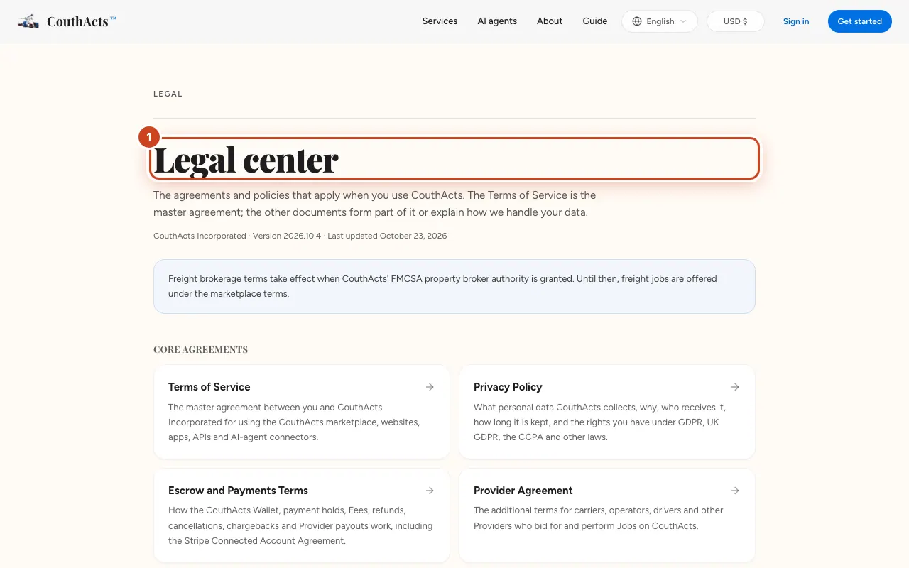 Screenshot for step 1: Go to the Legal Center.