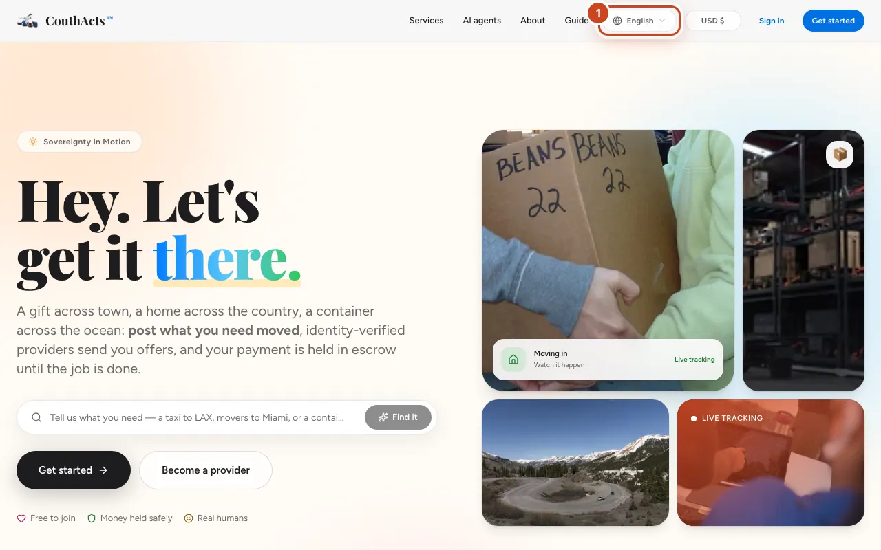 Screenshot for step 1: Select the language button at the top of the page (Change language).