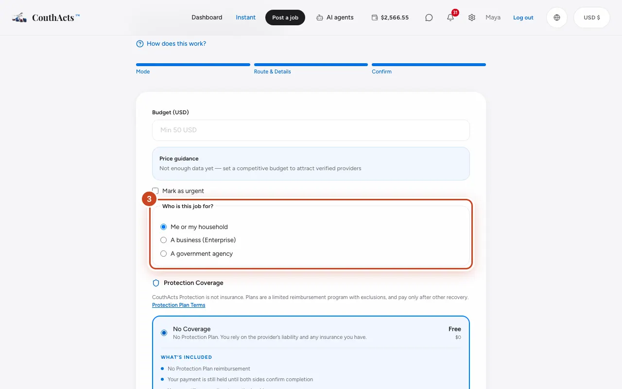 Screenshot for step 3: Choose A business (Enterprise) or A government agency.