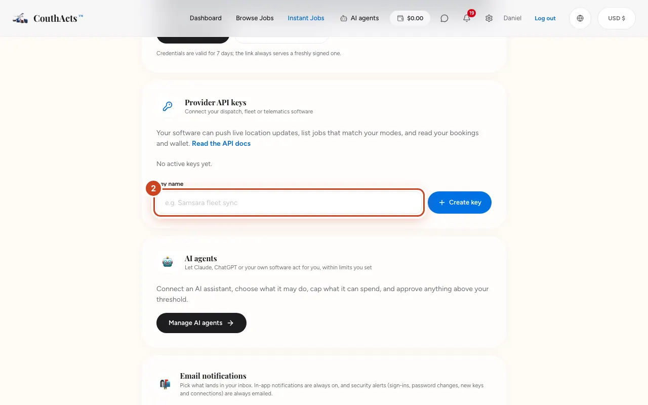 Screenshot zu Schritt 2: Geben Sie Schlüsselname ein, etwa den Namen Ihres Flottensystems.