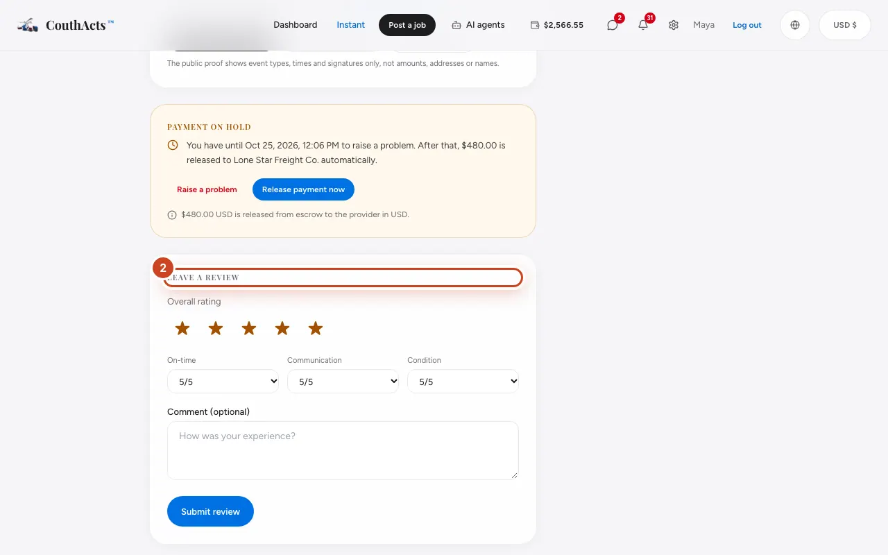 Screenshot for step 2: Under Leave a Review, choose the stars for Overall rating.