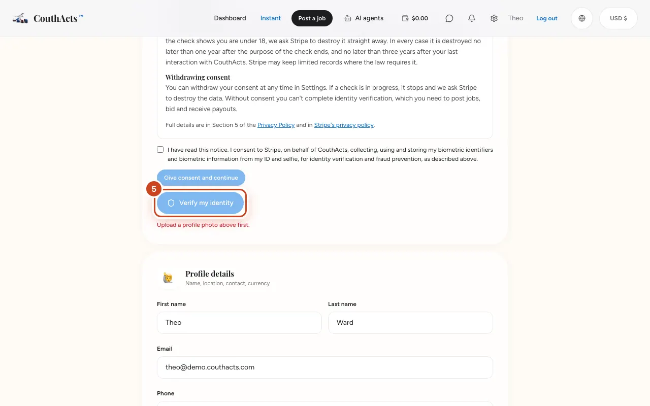 Screenshot for step 5: Select Verify my identity.