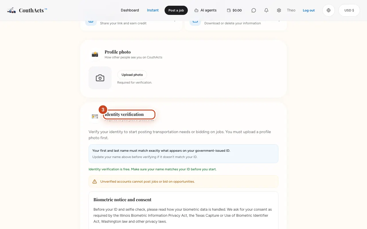 Screenshot for step 3: Go to Identity verification.
