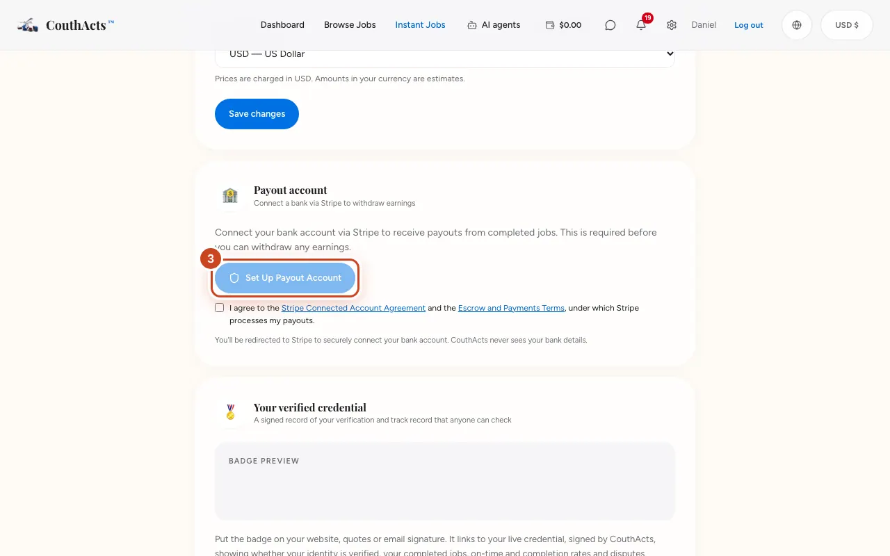 Screenshot for step 3: Select Set Up Payout Account.
