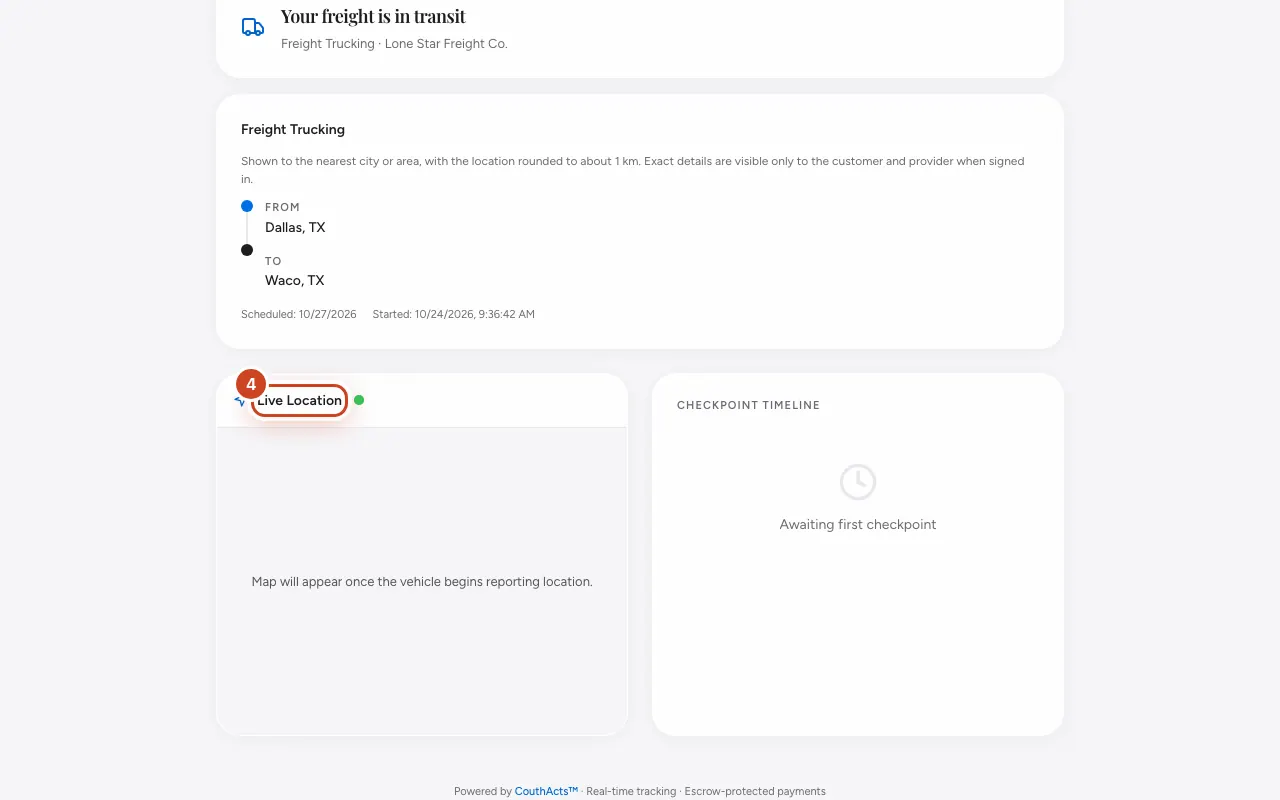 Screenshot for step 4: Look at the map for the live location, once the provider shares it.