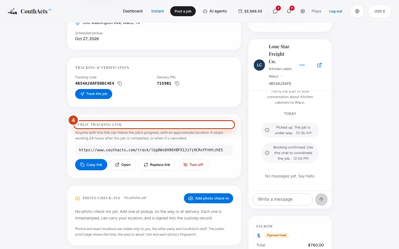 Screenshot for step 4: Go to Public tracking link and select Copy link to share the link.