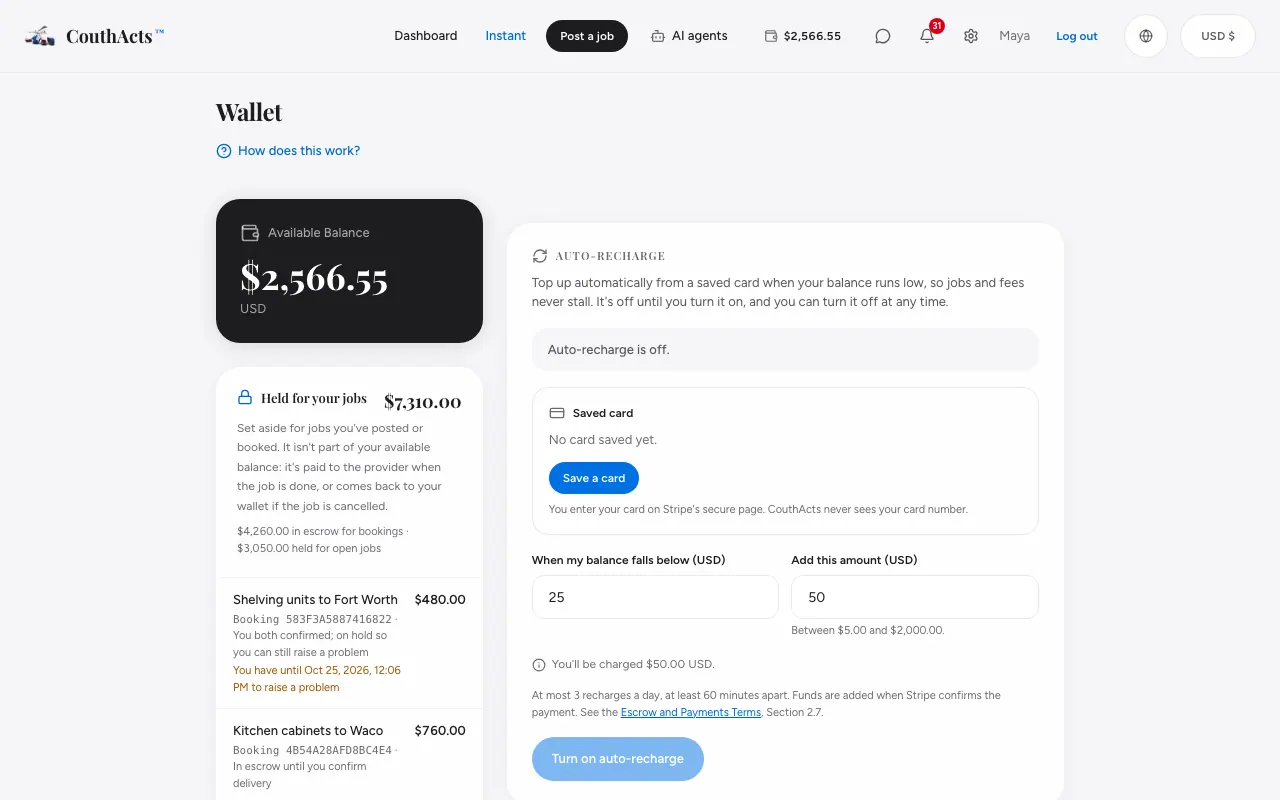 Screenshot for step 2: Under Add Funds, choose an amount or type one in Amount (USD).