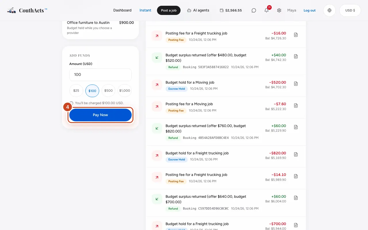 Screenshot for step 4: Select Pay Now.
